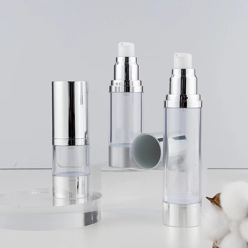Luxury Skincare Bottles - Bright/Matte Silver ขวดสูญญากาศปั๊ม Airless หรูหราแบบพกพาเครื่องสําอางค์โลชั่น Treatment